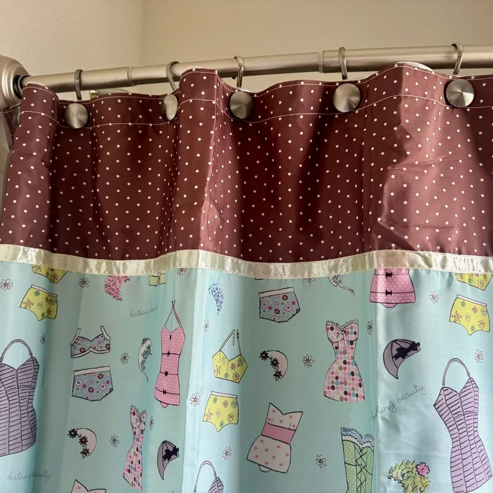 Patterned Shower Curtain with Brown and Grey Accents